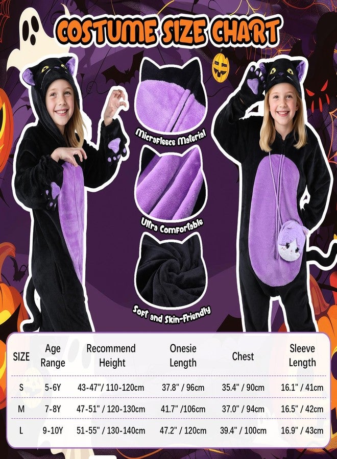 Joycover Black Cat Costume for Girls, Kids Hooded Cat Onesie with Tail, Paw, Purse Bag, Animal Noir Costume Girls Halloween Costumes for Kids Age 5-10, Gifts for Birthday Halloween Party Occasions M - Image 4